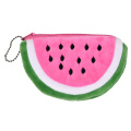 Custom cute watermelon shaped embroidery velvet coin purse plush zipper fruit coin wallet